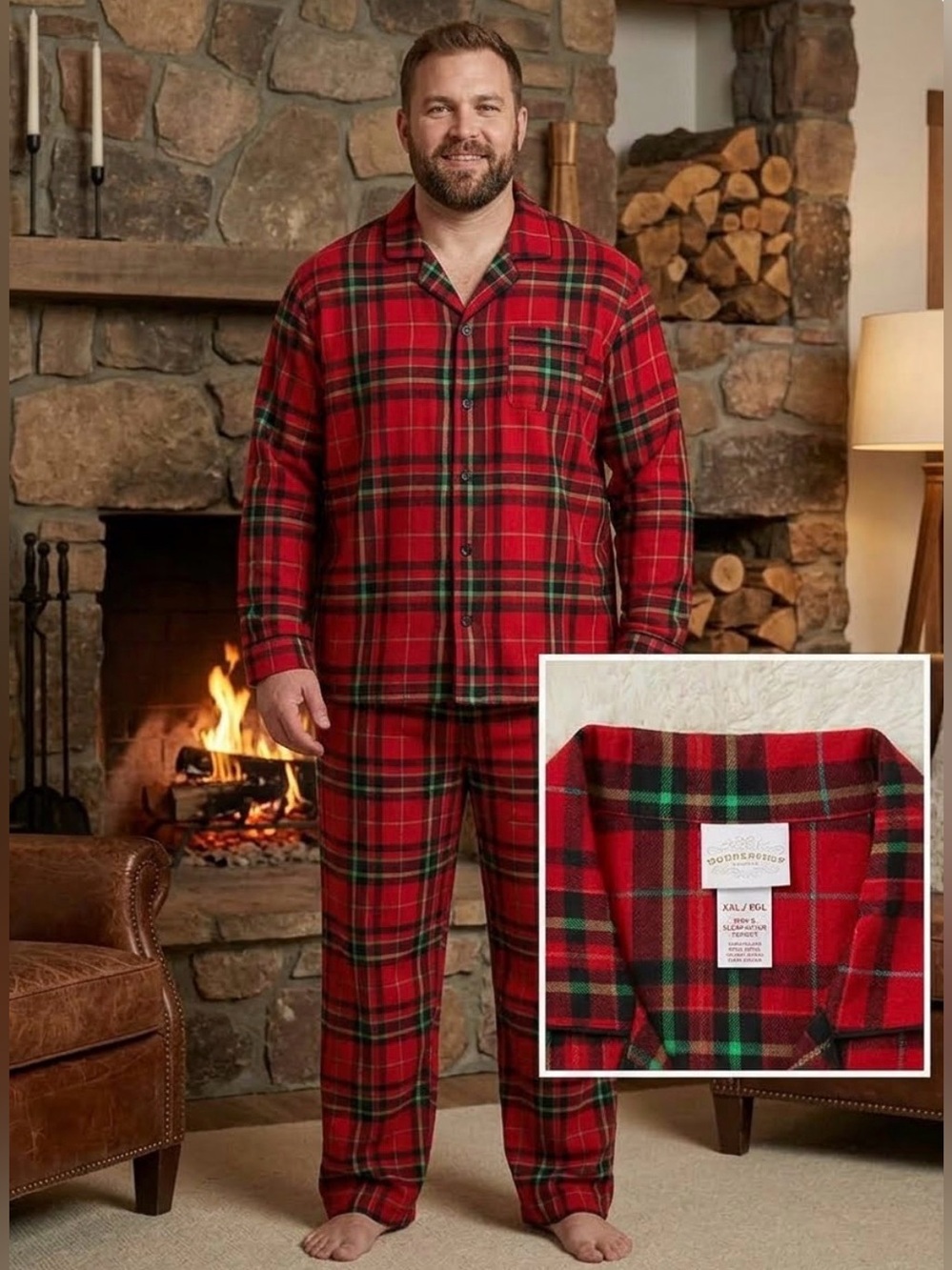 Wondershop Target Men’s Red Tartan Plaid Flannel Pajama Set XXL NWT